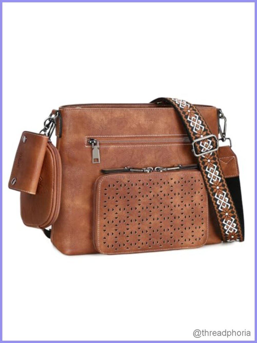 Women's PU Leather Multi Pocket Crossbody Bag with RFID Wallet and Key Holder